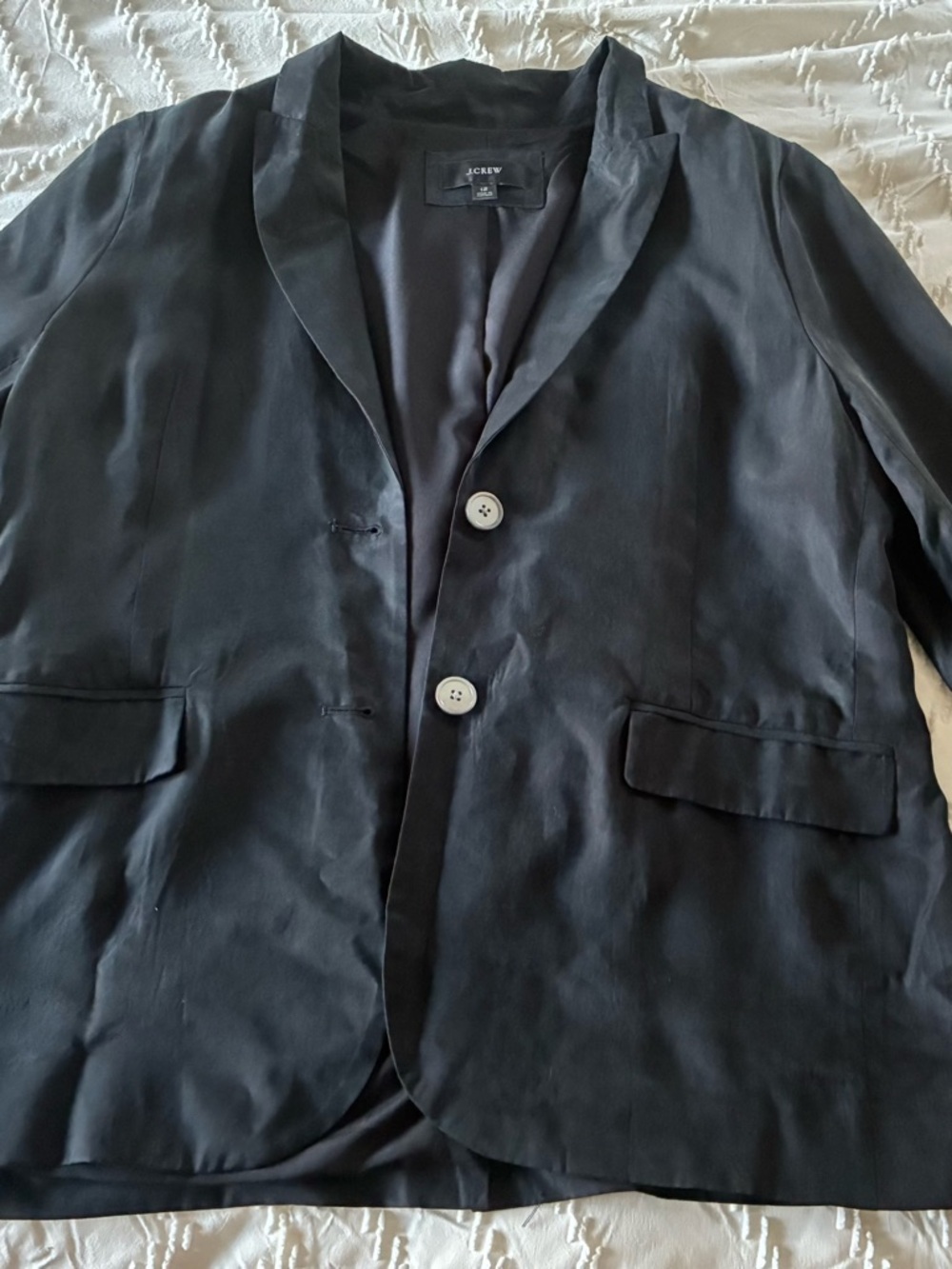J.Crew Cupro jacket silk like black 90s blazer women 12 - Picture 2 of 9
